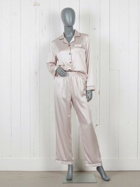 Satin Pajama Set with Contrast Piping XL